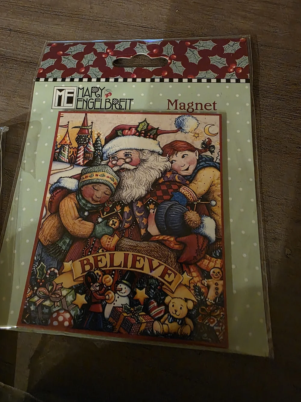3 Piece Lot Mary Engelbreit 'Believe' Holiday Magnet-Mini Clip Board-Photo Book